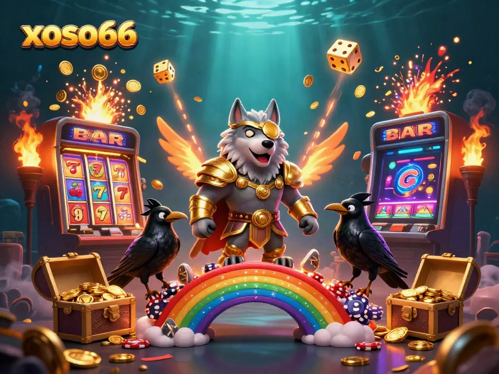 Experience the thrill of winning with xoso66 through a vibrant 3D casino scene featuring mythological characters.