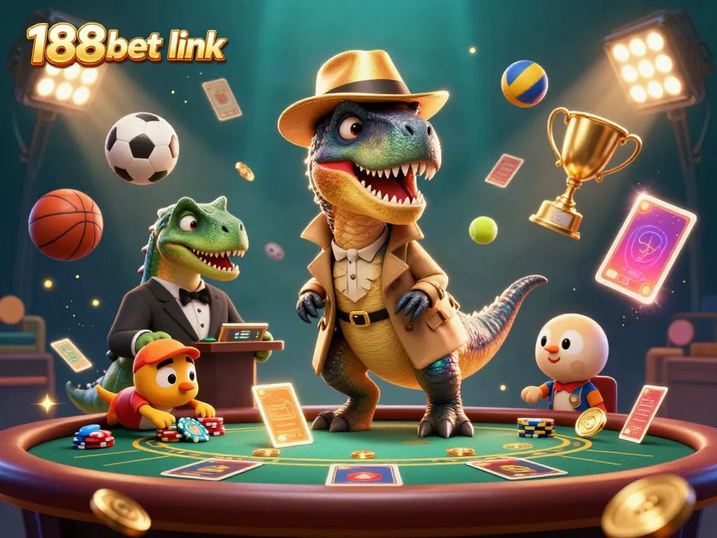 Engaging scene of a velociraptor card counter at a blackjack table, showcasing the 188bet link atmosphere.