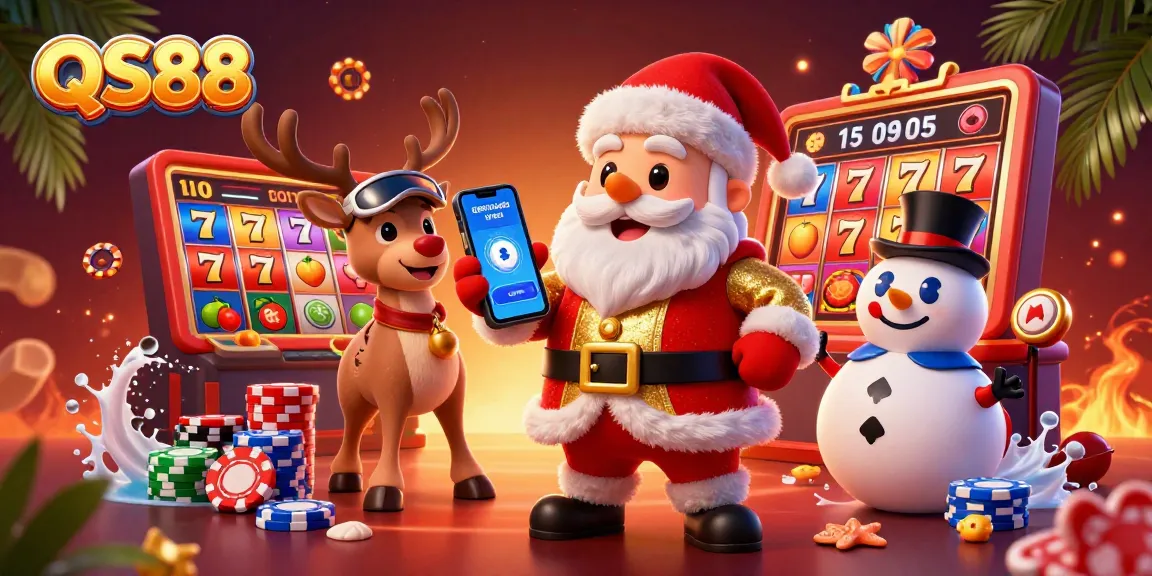 Experience the thrill of QS88 by winning jackpots with Santa and friends in a colorful casino!