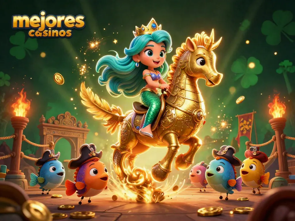 Ilustración 3D de los mejores casinos, donde una princesa sirena juega en un mundo de apuestas