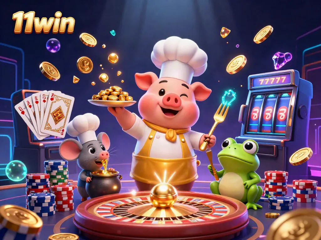 Experience the excitement of 11win with a vibrant casino scene filled with gold coins and gaming elements.