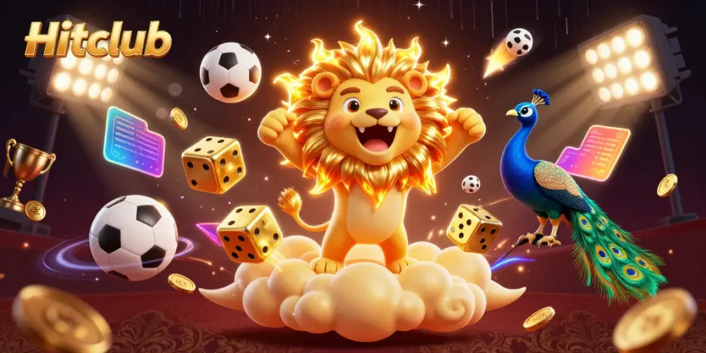 Engage with Hitclub's vibrant casino scene featuring sports elements and dynamic characters.