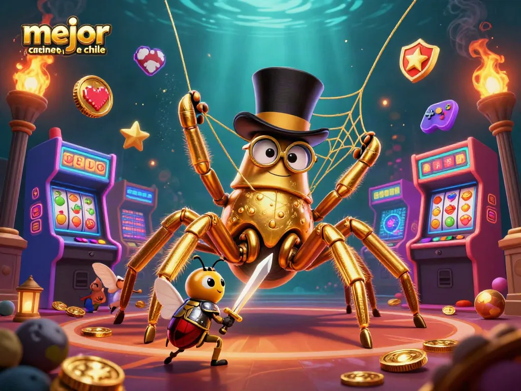 Disfruta del ambiente del mejor casino online Chile, con una tarántula dorada y un caballero en diseño dinámico.
