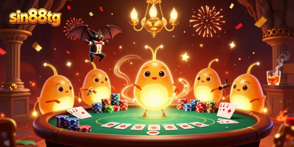 Experience the excitement of gambling at sin88tg with a vibrant cave casino illuminated by glowworms.