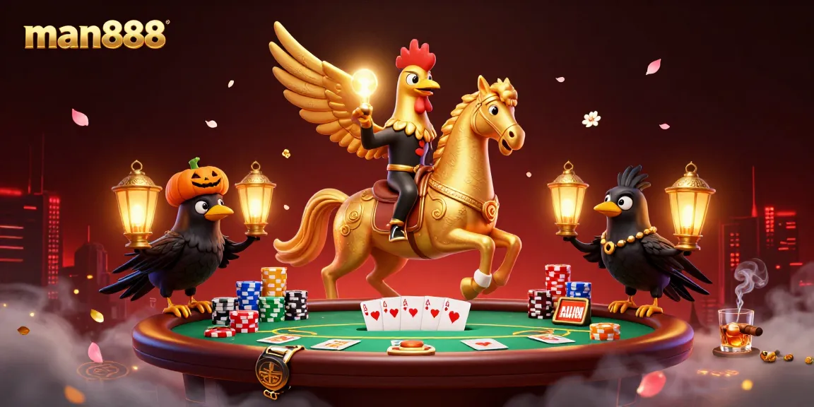 Experience man888 at a thrilling midnight casino with vibrant poker elements and magical characters for immersive gaming.