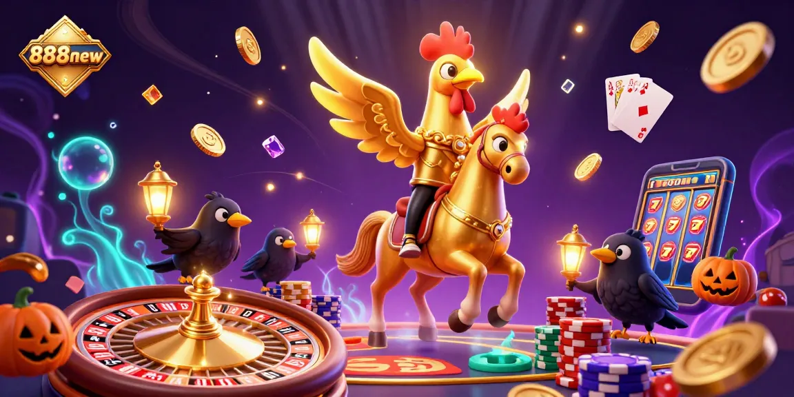 Immerse in the excitement of 888new with golden rooster and vibrant casino action.