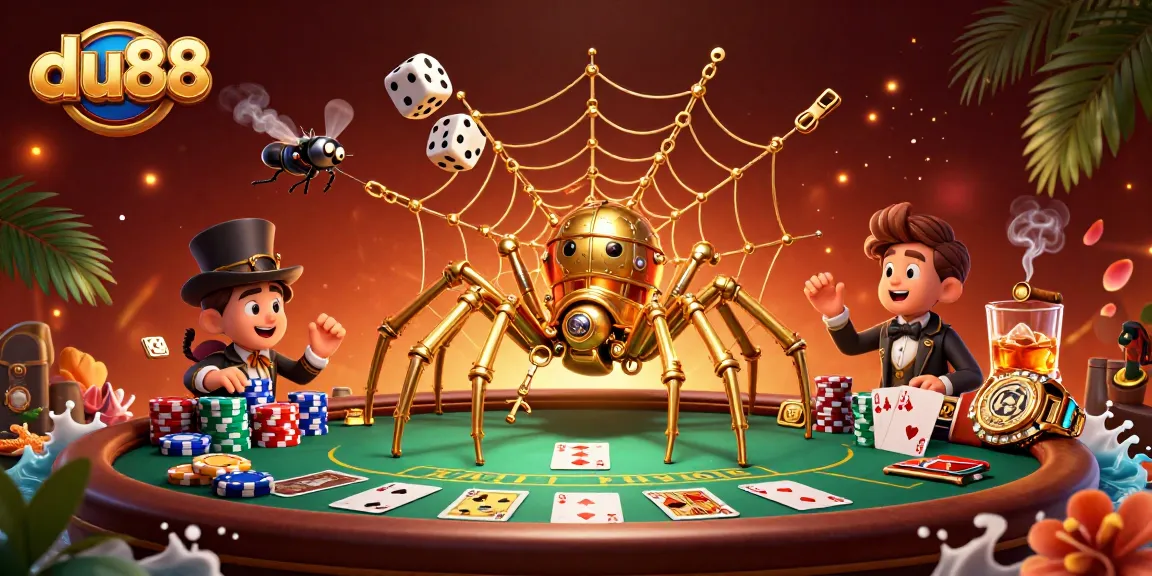 Experience the thrill of poker gameplay with du88's whimsical steampunk spider web scene.
