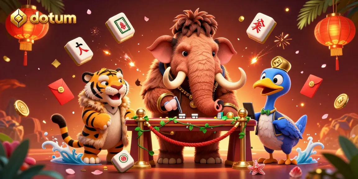Experience thrilling gameplay at datum with a vibrant 3D casino scene featuring unique characters and festive elements.